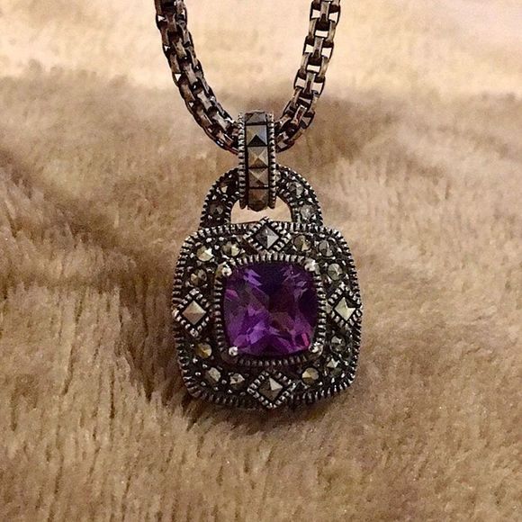 JUDITH JACK Amethyst Marcasite Sterling Necklace - Picture 12 of 16